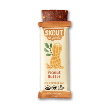 Skout Organic Plant-Based Protein Bars Peanut Butter (12 Pack) - 10g Protein - Vegan Protein Bars - Only 3 Ingredients - Easy Sn