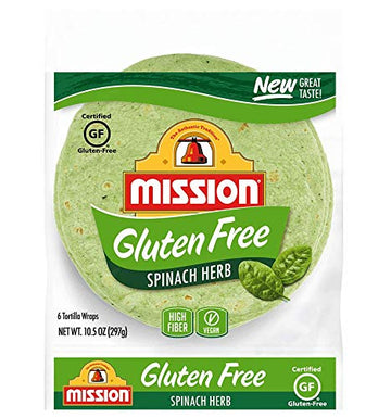 Mission Gluten Free Spinach Herb Tortilla Wraps (2 Packs) - Vegan - High Fiber - (12 Tortillas)