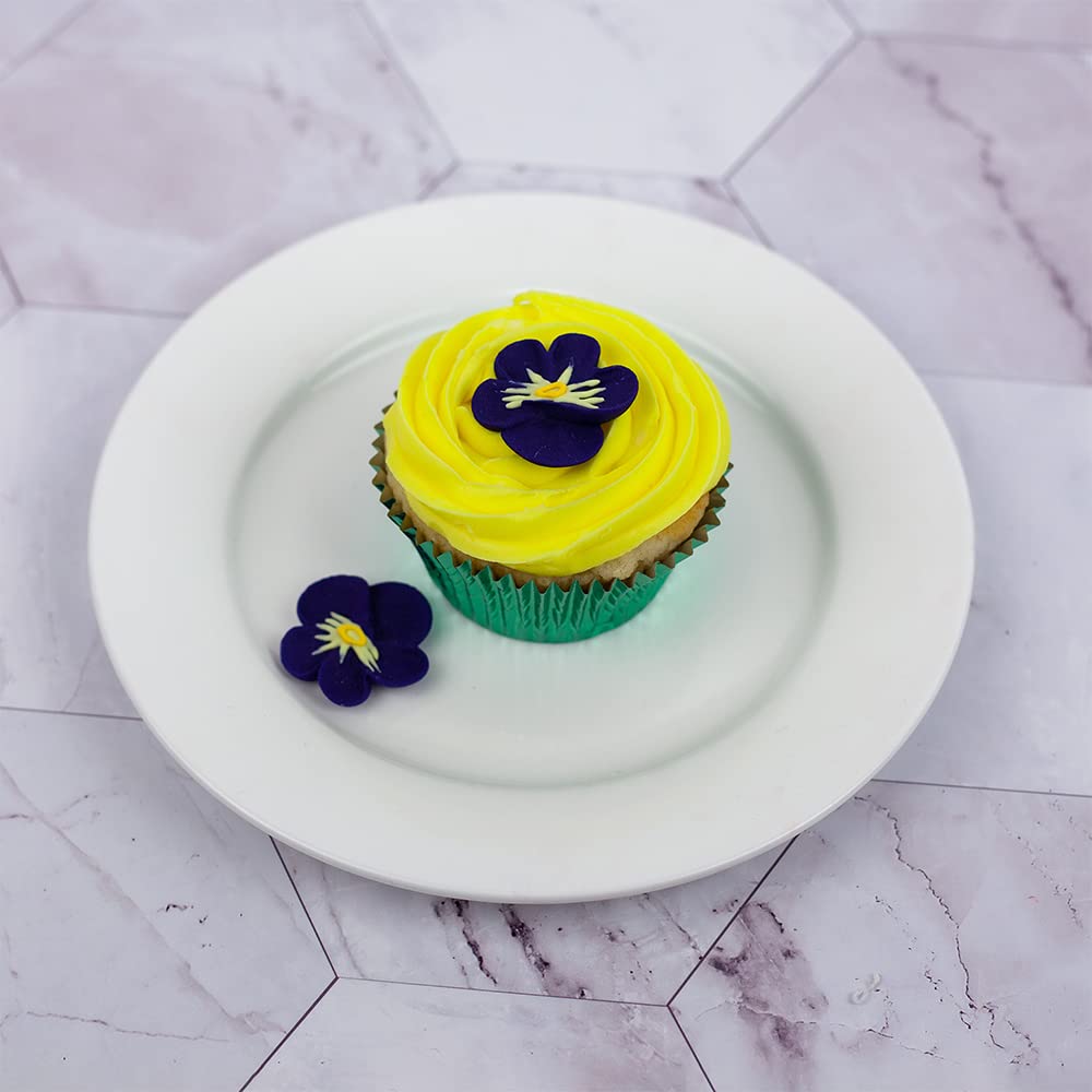 OCREME Royal Icing Sugar Flower Set of 16 - Purple Pansy Cake Decorations - 1-1/4 Inch