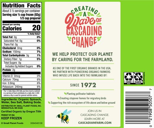 Cascadian Farm Organic Cut Spinach, Frozen Vegetables, Non-GMO, 10 oz