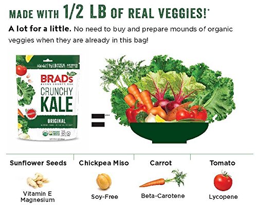 Brad'S Plant Based Organic Crunchy Kale, Original With Probiotics, 3 Bags, 6 Servings Total