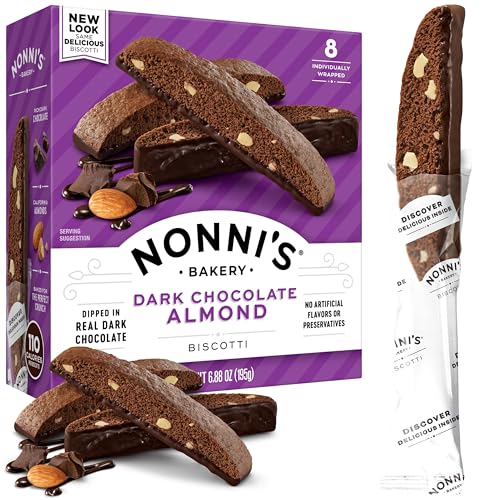 Nonni's Dark Chocolate Almond Biscotti Italian Cookies - Dark Chocolate Cookies - Biscotti Individually Wrapped Cookies - Italia
