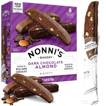 Nonni's Dark Chocolate Almond Biscotti Italian Cookies - Dark Chocolate Cookies - Biscotti Individually Wrapped Cookies - Italia