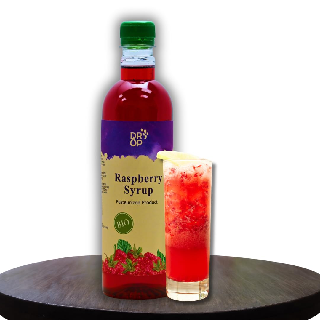 DROP Pure Organic Rasberry Flavor Bio Syrup-16.9oz (500ml), Natural 30% Concentrate Fruit Syrups,Great For Cocktails,Bevarages,C