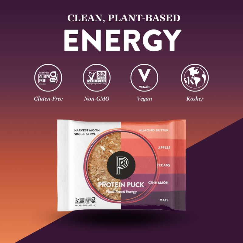 Protein Puck Plant Based Bars - Vegan Protein Snacks, Gluten Free, 2.25 oz Single Serve, 16 Count, Kosher Certified