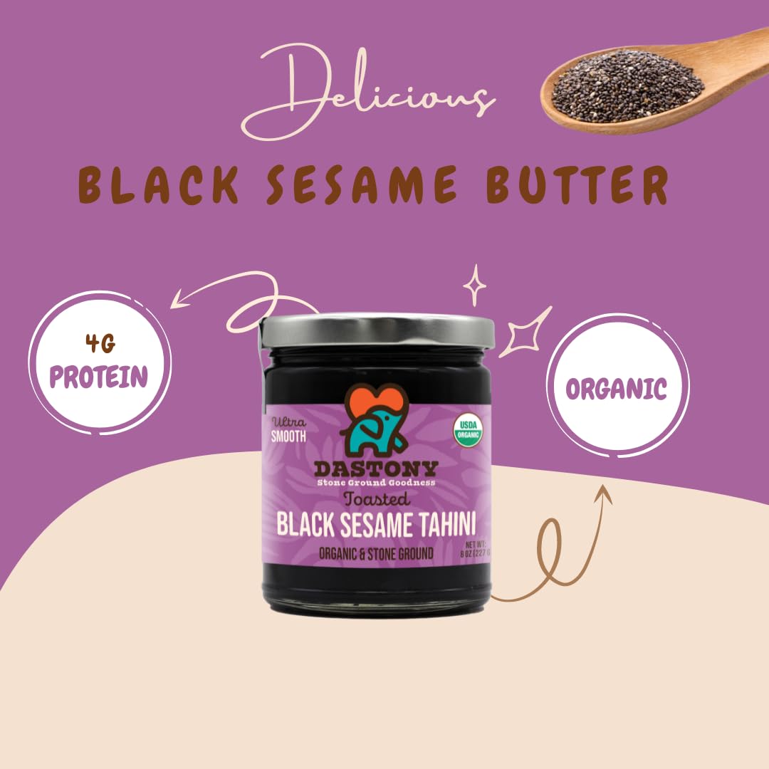 Dastony Organic Raw Black Sesame Butter, Vegan, Non-GMO, Gluten-Free, 8 oz (Pack of 3)