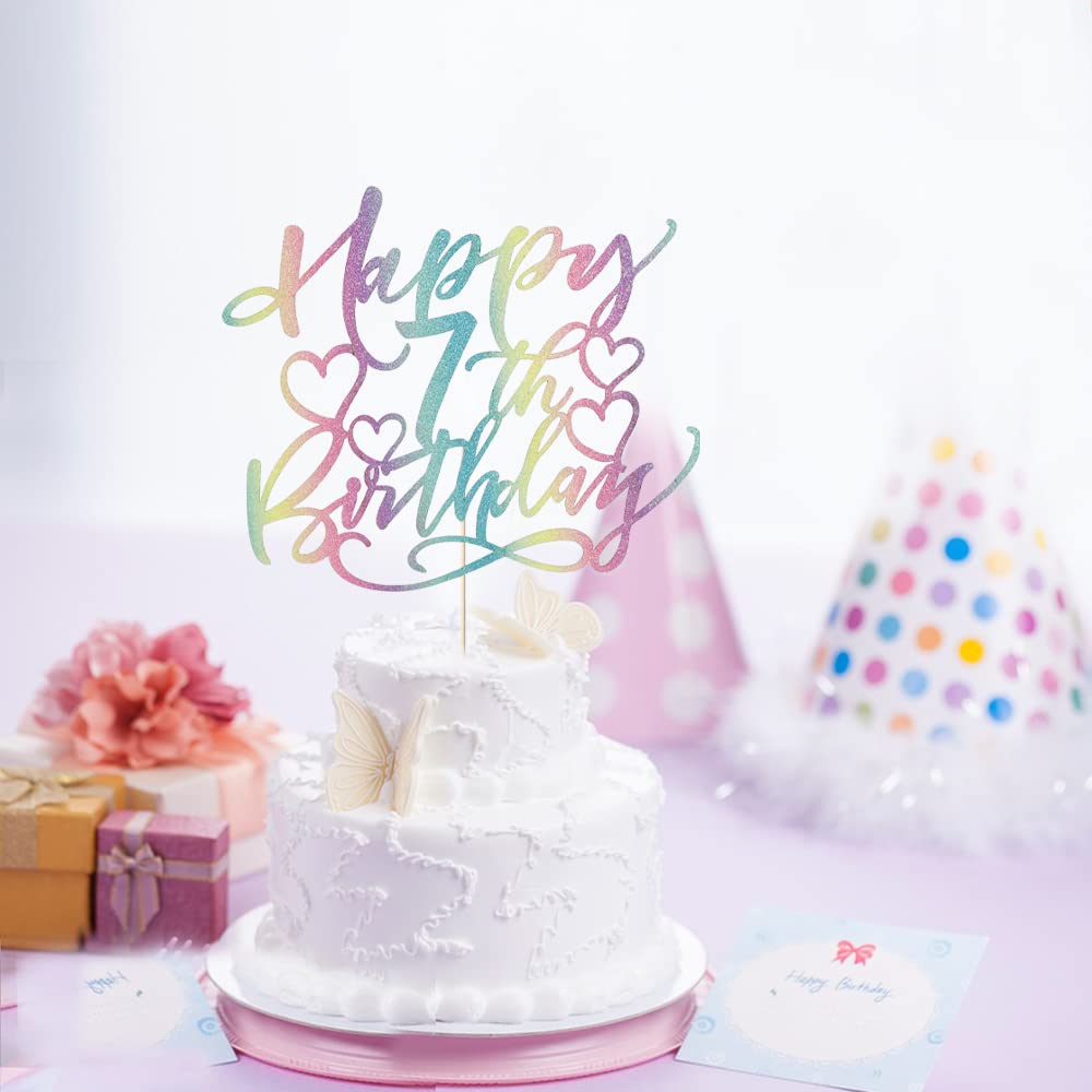Yetxel Cake Topper - Happy 7th Birthday, Boys & Girls, Paper, Colorful Design