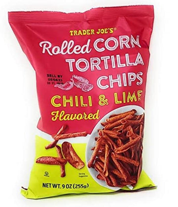 Trader Joes Rolled Corn Tortilla Chips Chili & Lime Flavored Net Wt. 9 Oz (255g) - Pack of 4