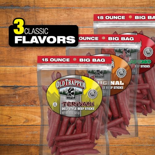 Old Trapper Deli-Style Beef Sticks, Teriyaki Flavor, 15-Ounce Package, Great For On-The-Go Snacking, Six Grams Of Protein And Le