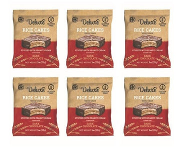 Deluxe & Bla Bla Delicious Crispy Rice Cake Sandwichs Filled With Peanut Cream and Coated with Dark Chocolate (Alfajor) Kosher C
