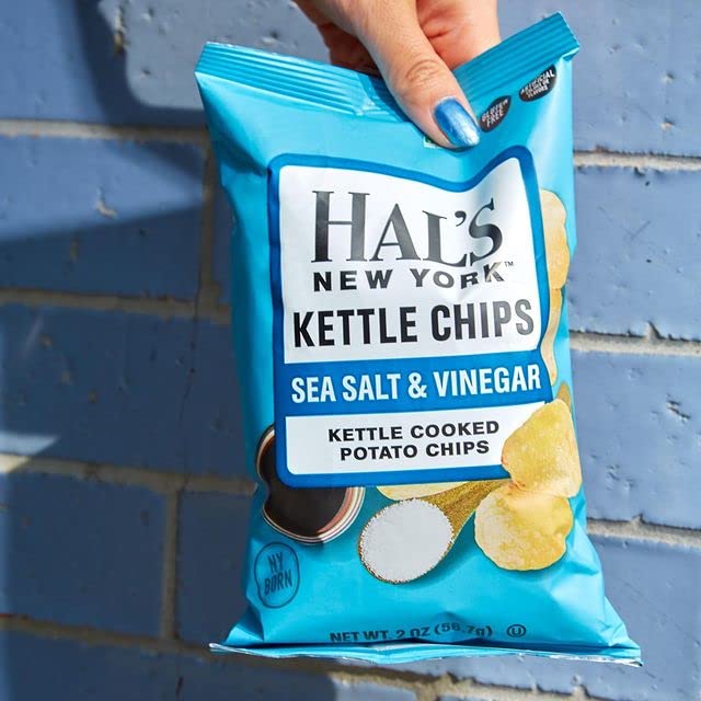 Hal'S New York Kettle Cooked Gluten Free Sea Salt & Vinegar Flavored Potato Chip Crisps, 2 Oz (Pack Of 6)