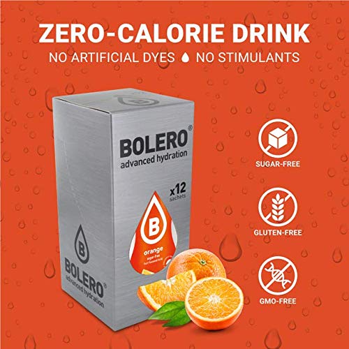 Bolero – Orange Flavored, Sugar Free And Low Calorie Powdered Drink Mix, Makes 1/2 Gallon For Strong Flavor Or 1 Gallon For Mild Flavor, 12 Large Sachets - Europe'S Favorite Drink Mix