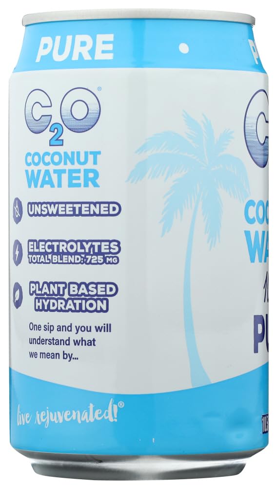 C2O Pure Coconut Water | Plant Based | Non-GMO | No Added Sugar | Essential Electrolytes | 10.5 FL OZ (Pack of 1)
