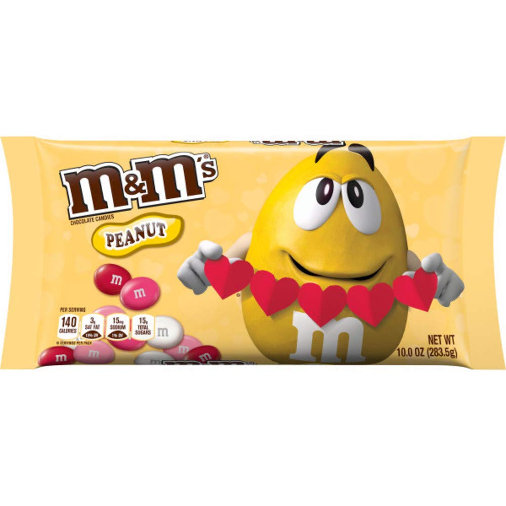 M&MS Peanut Chocolate Valentines Day Candy, 10 oz Bag