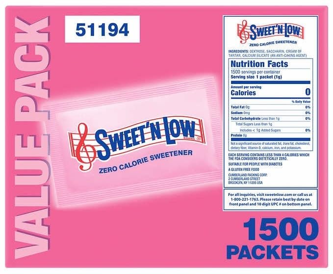 Sweet N Low, Zero-Calorie Sweetener 1500 Count