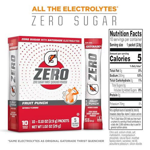 Gatorade G Zero Sports Drink Mix Powder Packets, Fruit Punch, Electrolyte Powder Drink Mix for Hydration, Zero Sugar, Total 120