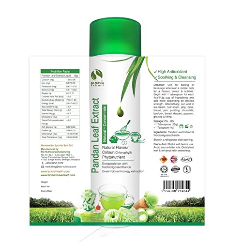 Bionutricia Pandan Extract Liquid Concentrate (200g | 7.05oz) | No Added Sugar, No Artificial Additives | High in Antioxidants &