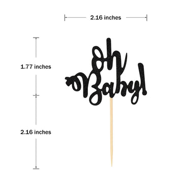 Donoter 48 Pcs Black Glitter Oh Baby Cupcake Topper Picks For Baby Shower Gender Reveal Party Cake Decorations