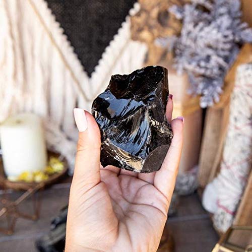 Zenkeeper 1Lb Black Obsidian Crystal Rocks Raw Stones For Tumbling, Black Obsidian Crystals Bulk Rough Gemstone For Jewelry Maki