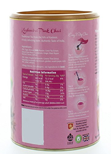 Royal Chai Instant Tea, Sweetened Kashmiri Pink Chai, 400g Tub, 14.1 Ounce