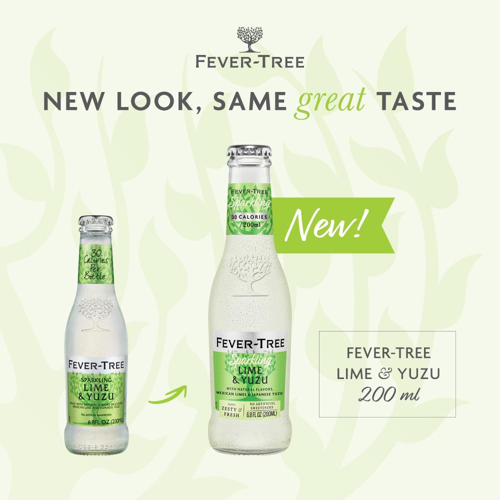 Fever-Tree Sparkling Yuzu & Lime Mixer - Premium Quality - 200 ML Bottles, Pack of 24