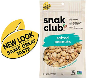 Snak Club Salted Peanuts, 7.5 Ounce (Pack of 6)