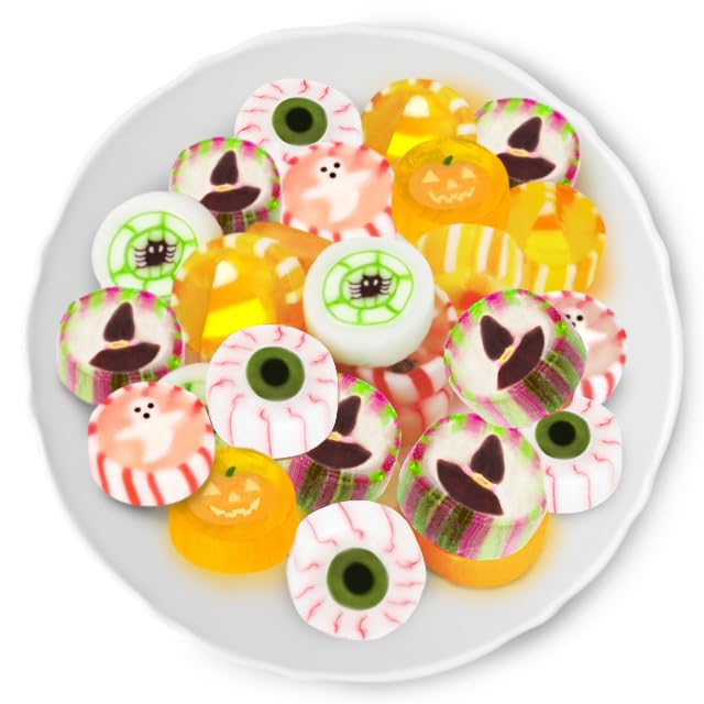 Halloween Candy - Hard Candy Mix Individually Wrapped Bulk 1 Lb Bag - Small Hard Candies - Candy Corn, Pumpkin, Ghost, Eyeball,