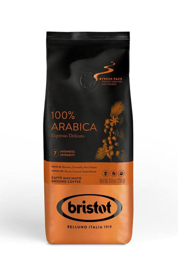Bristot 100% Arabica Ground Coffee | Espresso Delicato | Italian Ground Espresso | Medium Roast | For Moka, French Press, Pour O