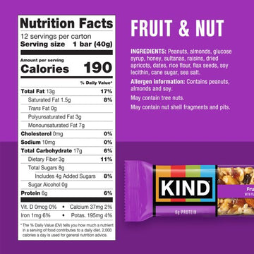 KIND Fruit & Nut Bars, 12 Count, Model 17824, Nutritious Snack, 12 Bars
