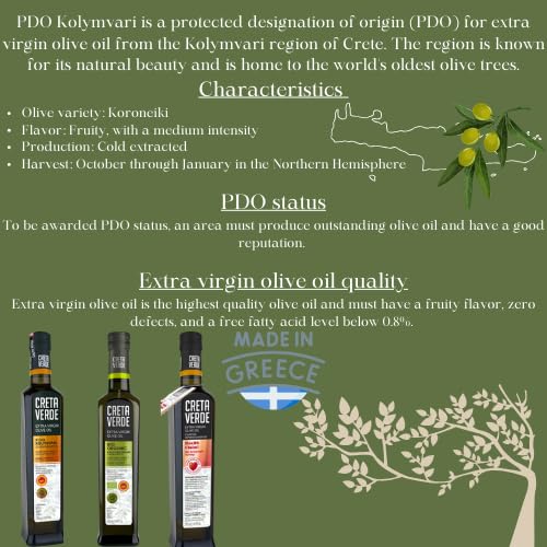 Cretan Taste Cold Pressed Greek Extra Virgin Olive Oil 500 ml | P.D.O. Kolymvari, Koroneiki Variety, Glass Bottle