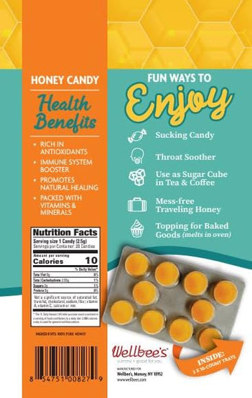 Wellbees 100% Pure Honey Candy - No Additives - Healthy - Single Ingredient - Paleo Friendly And SCD Approved - Natural Cough D
