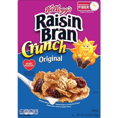 Kelloggs Raisin Bran Crunch Breakfast Cereal, Good Source of Fiber, 15.4 oz
