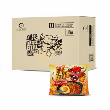 [Fire Bull Ramen] Intense Spicy Carbonara Stir-Fried Ramen | Authentic Korean Heat Meets Flavorful Delight | Thick  Chewy Noodle (1 Case  32 Pouches)