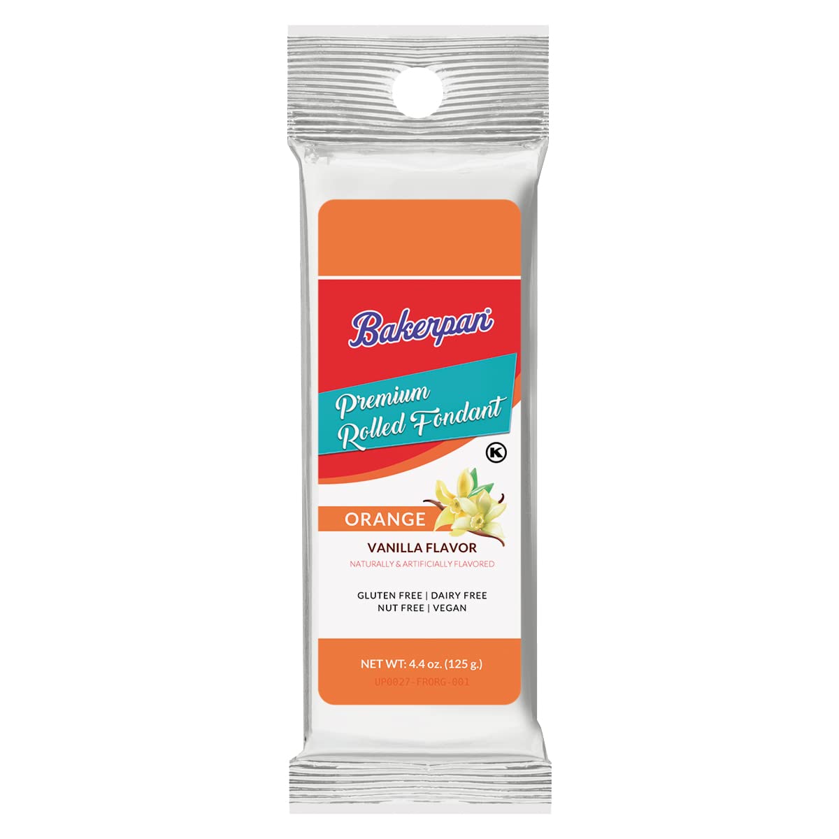 Bakerpan Premium Rolled Orange Fondant For Cake Decorating, Vanilla Flavor - 4.4 Ounces (Made In Usa)