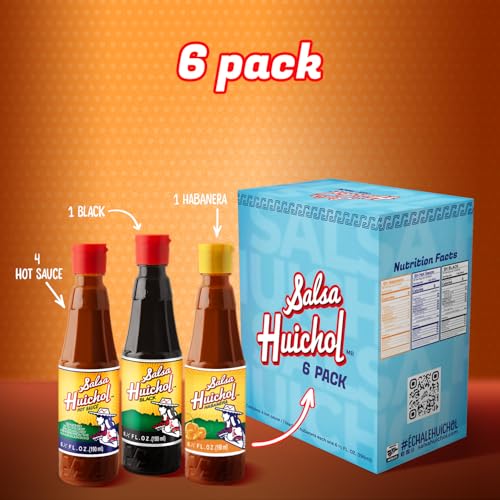 Salsa Huichol Mix Pack - Original, Negra, and Habanera - 6-Pack of 6.42 oz Bottles - Perfect for Tacos, Snacks & Seafood