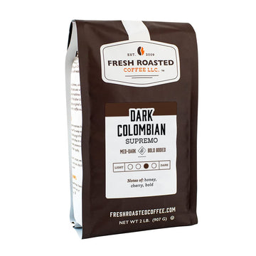 Fresh Roasted Coffee, Dark Colombian Supremo, 2 Lb (32 Oz), Med-Dark Roast, Kosher, Ground