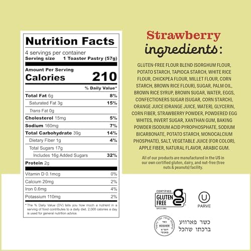 Katz Gluten Free Toaster Pastries. Strawberry. Easy Breakfast Food Or Anytime Healthy Snacks For Adults & Kids. Gluten Free. Dairy Free, Nut Free, Peanut Free, Soy Free. Snacks For Adults Kosher Snacks. 8 Oz (Pack Of 6)