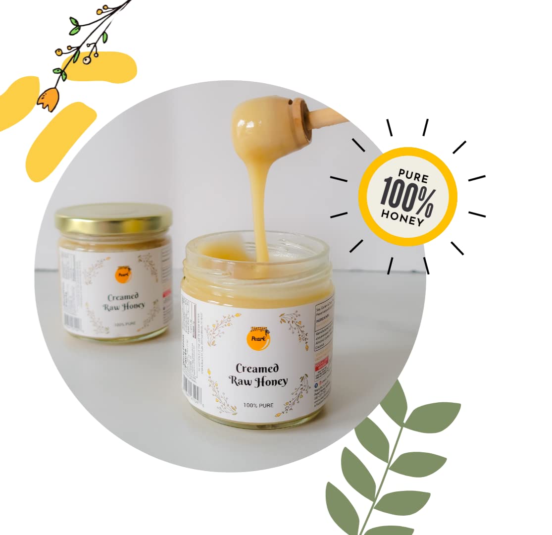 Pearl Honey Spreads - Plain & Unfiltered Creamed Raw Honey - Chemical Free, Soy Free & 100% Natural Honey | 8.8 Oz Jar