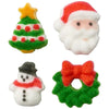 Mini Tree, Santa, Snowman, and Wreath Edible Sugar Decoration Toppers, 24 Count - Great for Cupcakes, Cookie, Cakes, Cakes Pop