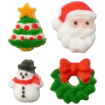 Mini Tree, Santa, Snowman, and Wreath Edible Sugar Decoration Toppers, 24 Count - Great for Cupcakes, Cookie, Cakes, Cakes Pop