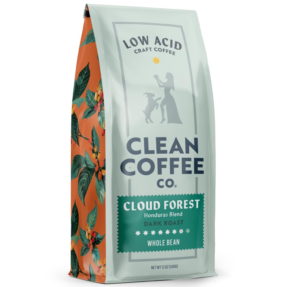 CLEAN COFFEE CO Low Acid Dark Roast Whole Bean Coffee, 12oz Bag, Honduran El Jaguar