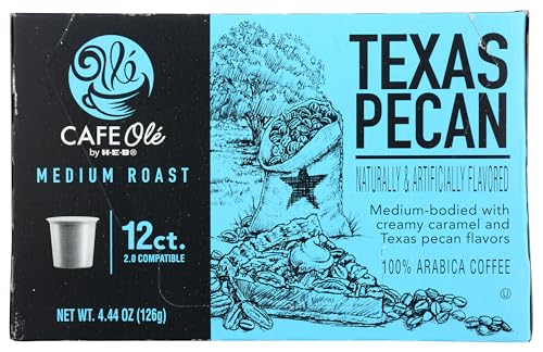 CAFE Olé Texas Pecan Coffee - 12 Count Box, Rich Flavor, Perfect for Brewing