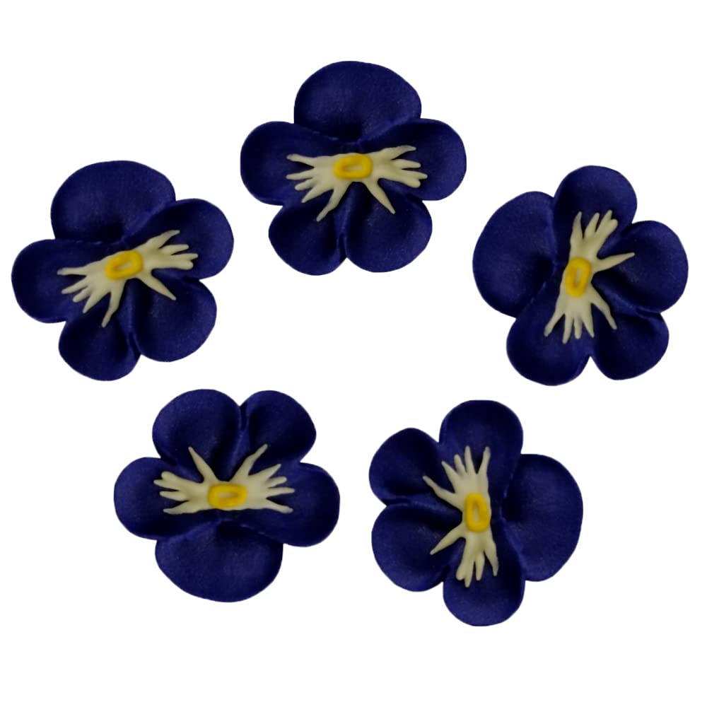OCREME Royal Icing Sugar Flower Set of 16 - Purple Pansy Cake Decorations - 1-1/4 Inch