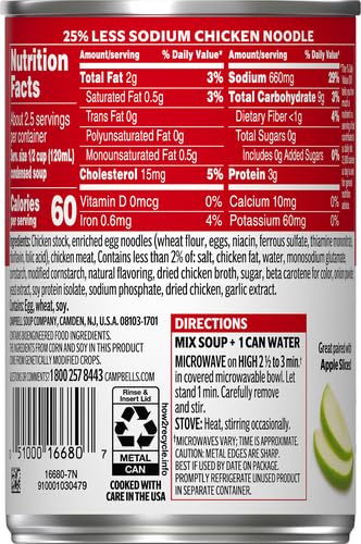 Campbells Condensed 25% Less Sodium Chicken Noodle Soup, 10.75 Ounce Can (Pack of 4)