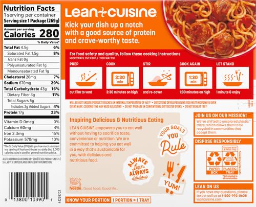 Lean Cuisine Frozen Meal Spaghetti With Meatballs, Protein Kick Microwave Meal, Microwave Spaghetti Dinner, Frozen Dinner for On