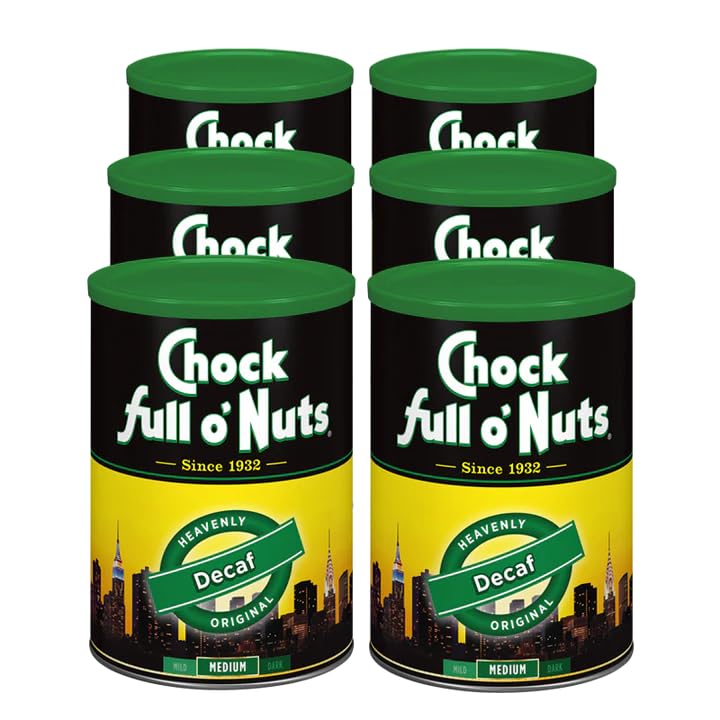 Chock Full O Nuts Heavenly Oriflavor Blendal Decaf Ground Coffee - Top-Grade Beans In Recyclable Steel Can - Rich Flavor & Aroma  Medium Roast - Perfect For Drip  Pour-Over  Percolator - 11 Oz Can  Pack Of 6