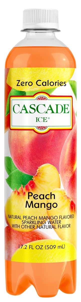 Cascade Ice Sparkling Water, Peach Mango, 17.2 Fl Oz, Pack of 12