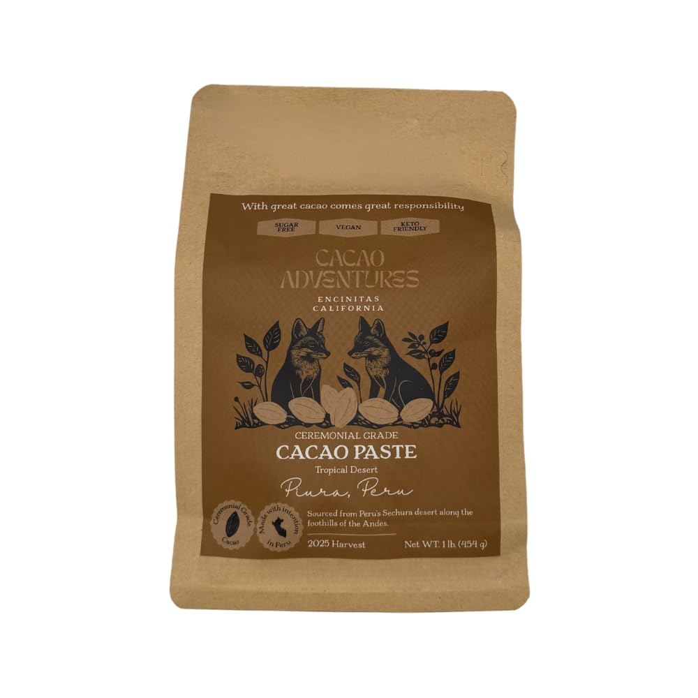 Cacao Adventures Ceremonial Grade Cacao | 100% Pure | Dairy Free & Vegan | Unsweetened | Vegan Peruvian | Tropical Desert | 1 lb