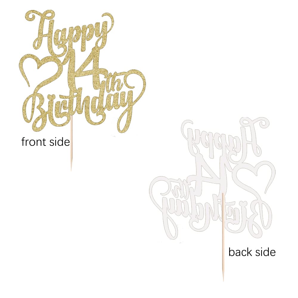 Arokippry Gold Glitter Happy 14Th Birthday Cake Topper - 14 Anniversarybirthday - Hello 14, Cheers To 14 Years,14  Fabulous Cake