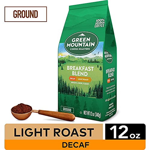 Green Mountain Coffee Roasters, Breakfast Blend Decaf, Ground Coffee, Decaffeinated, Light Roast, Bagged 12Oz.